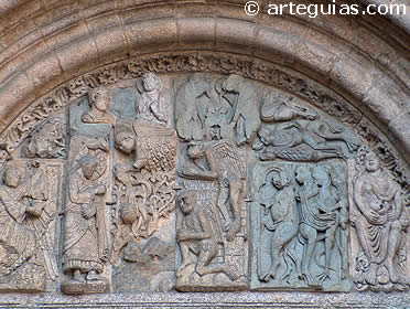 T&iacute;mpano esculpido. Fachada de  las Plater&iacute;as de la Catedral de Santiago