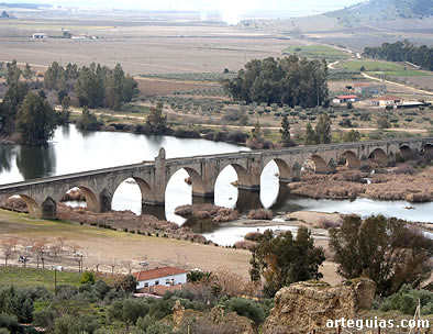 Panor&aacute;mica general del puente sobre el r&iacute;o Guadiana