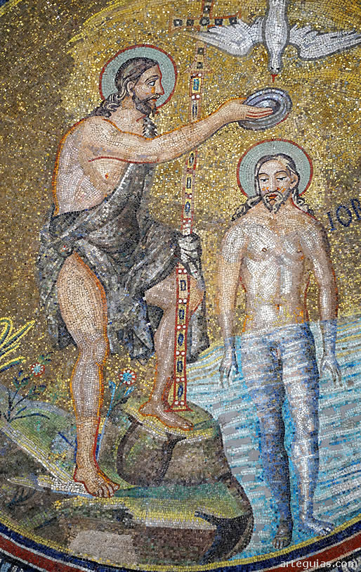 Mosaico del Bautismo de Cristo: es el gran protagonista del Baptisterio Neoniano de R&aacute;vena