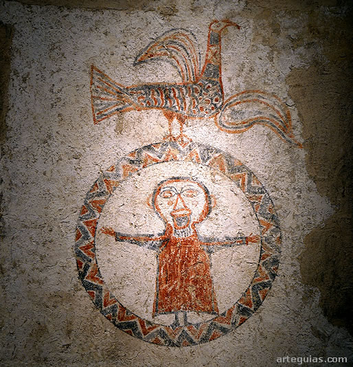 El famoso orante, pintura prerrom&aacute;nica de Sant Quirze de Pedret