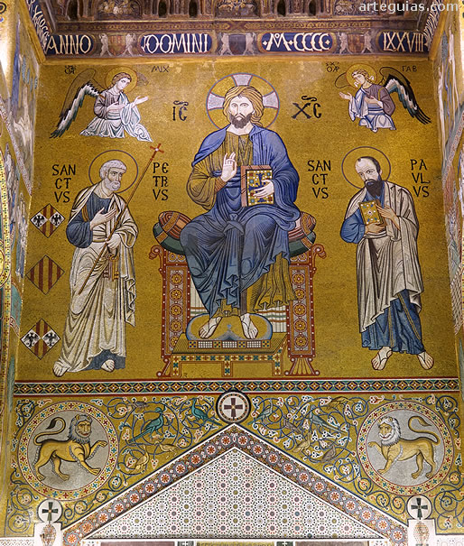 Mosaico de Cristo con San Pedro y San Pablo.