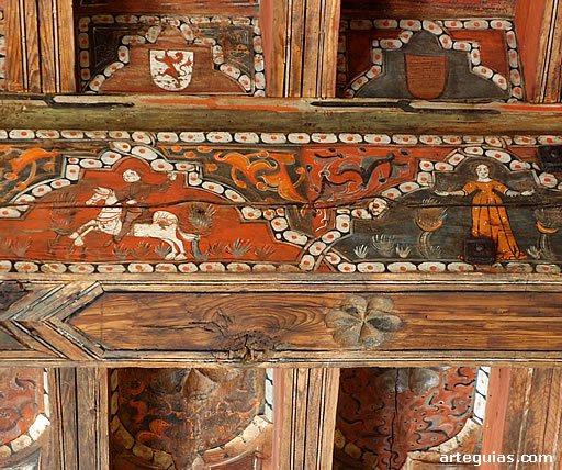 Detalle del alfarje mud&eacute;jar del claustro