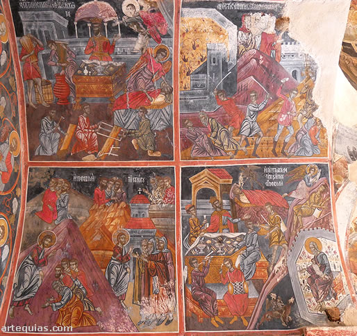 Narración pictórica de varias parábolas de Cristo en el nártex de Kaisariani
