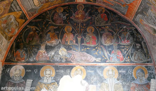 Pintura del Arbol de Jesé en el nártex de la iglesia