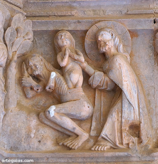 Pasaje del G&eacute;nesis esculpido en uno el claustro de Saintes Creus