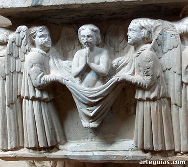 Alma de la difunta portada por dos &aacute;ngeles