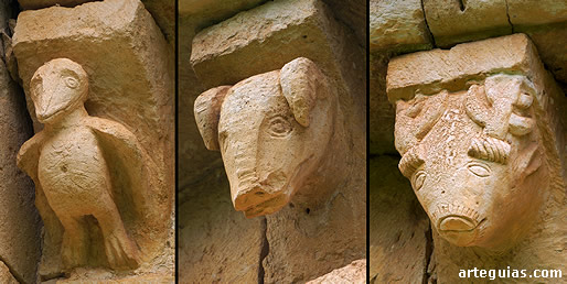 Diferentes canecillos zoomorfos de la iglesia de San Miguel de Cornezuelo