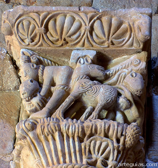 Hombres combatiendo contra leones