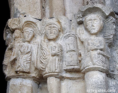 Posible representaci&oacute;n de las tres Mar&iacute;as ante el sepulcro de Cristo