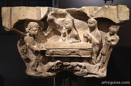 las Mar&iacute;as ante el sepulcro perteneciente a Aguilar de Campoo y expuesto en el Museo Arqueol&oacute;gico Nacional. Madrid