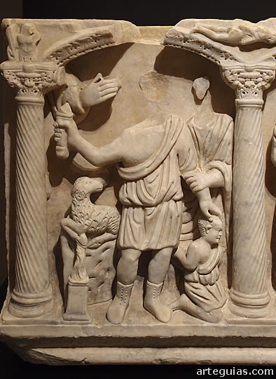 Sacrificio de Isaac representado en un sarc&oacute;fago paleocristiano