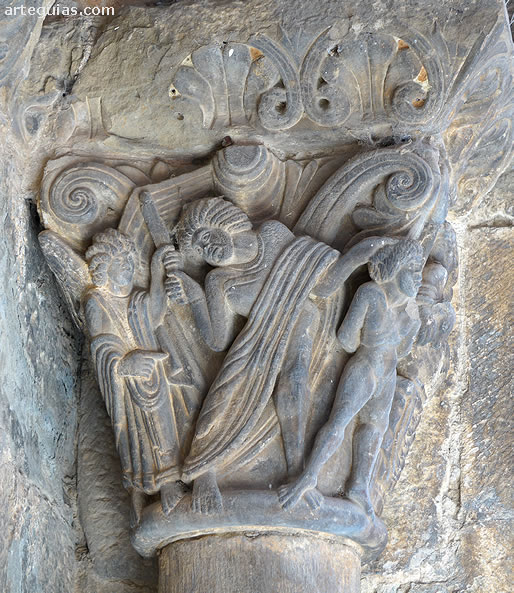 Capitel rom&aacute;nico del Sacrificio de Isaac en la catedral de Jaca