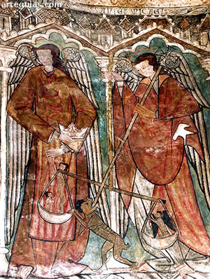 Detalle de las pinturas murales de la iglesia de Gaceo